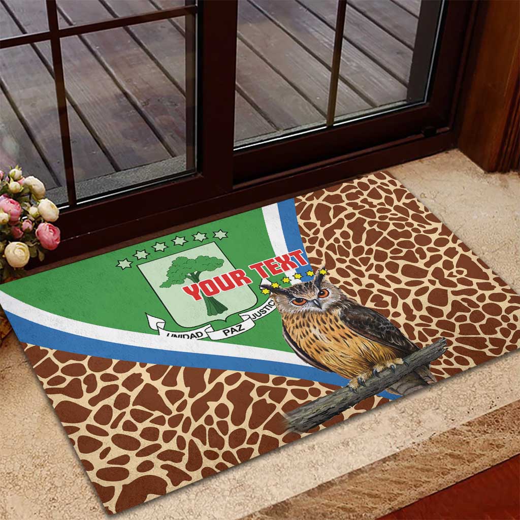 Personalised Equatorial Guinea Rubber Doormat Bubo Poensis With Coat Of Arms
