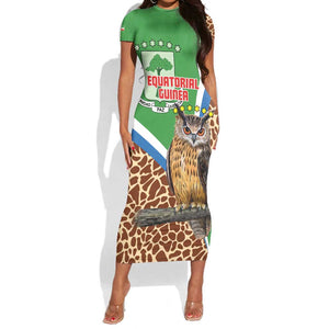 Personalised Equatorial Guinea Short Sleeve Bodycon Dress Bubo Poensis With Coat Of Arms LT15