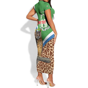 Personalised Equatorial Guinea Short Sleeve Bodycon Dress Bubo Poensis With Coat Of Arms LT15