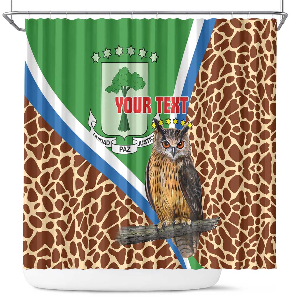 Personalised Equatorial Guinea Shower Curtain Bubo Poensis With Coat Of Arms