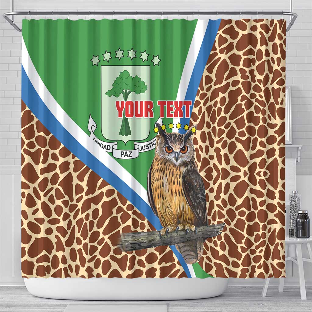 Personalised Equatorial Guinea Shower Curtain Bubo Poensis With Coat Of Arms
