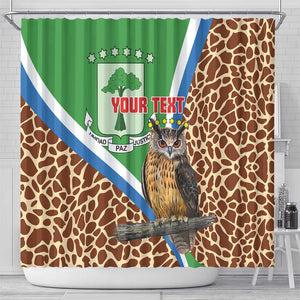 Personalised Equatorial Guinea Shower Curtain Bubo Poensis With Coat Of Arms