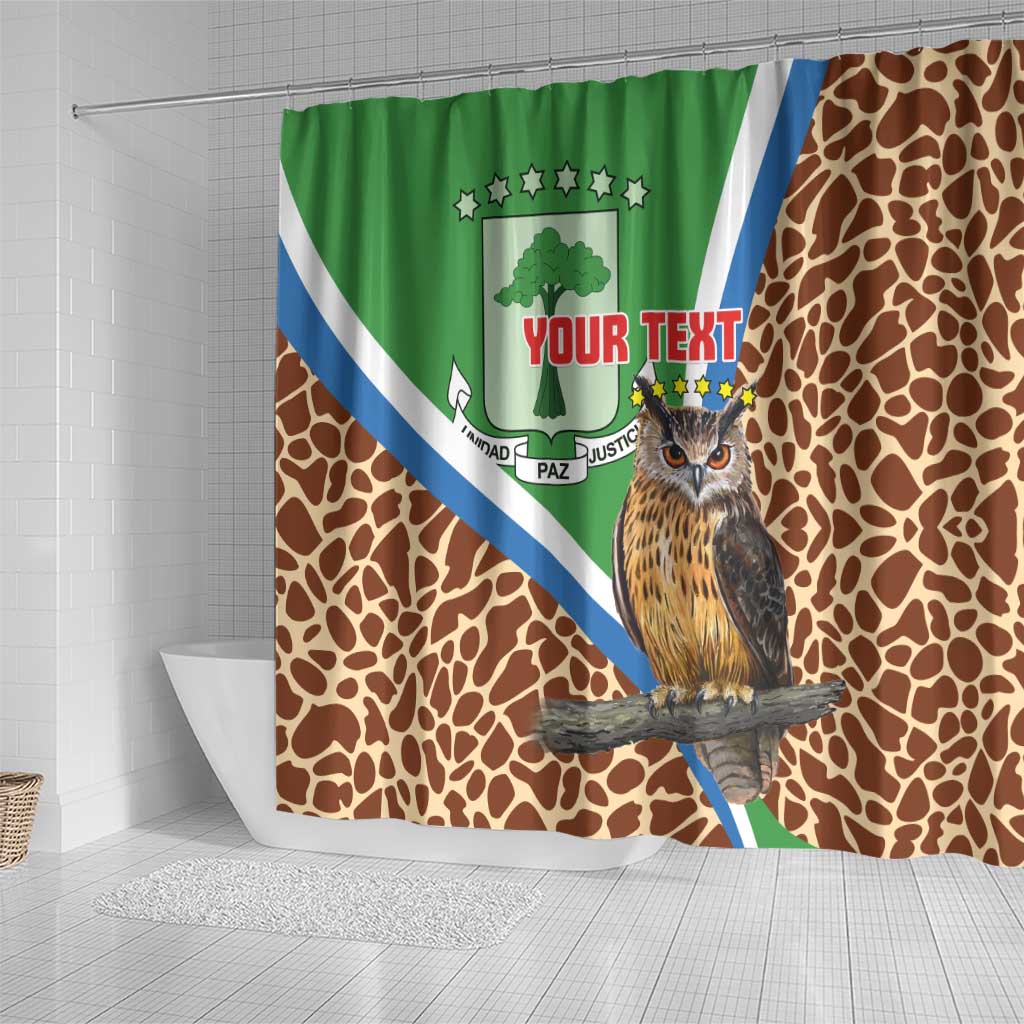 Personalised Equatorial Guinea Shower Curtain Bubo Poensis With Coat Of Arms