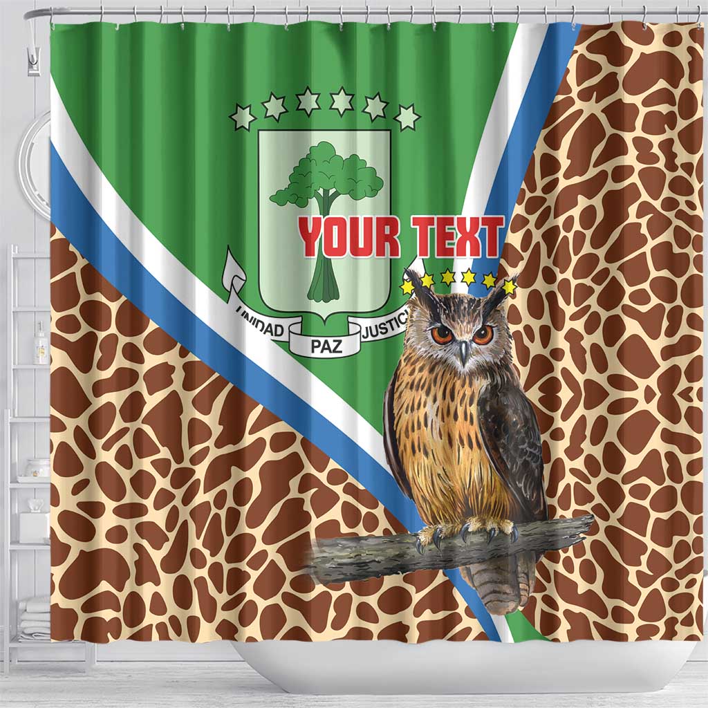 Personalised Equatorial Guinea Shower Curtain Bubo Poensis With Coat Of Arms
