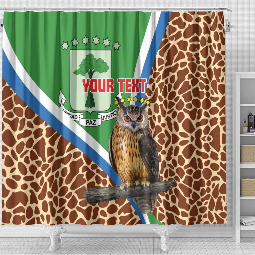 Personalised Equatorial Guinea Shower Curtain Bubo Poensis With Coat Of Arms