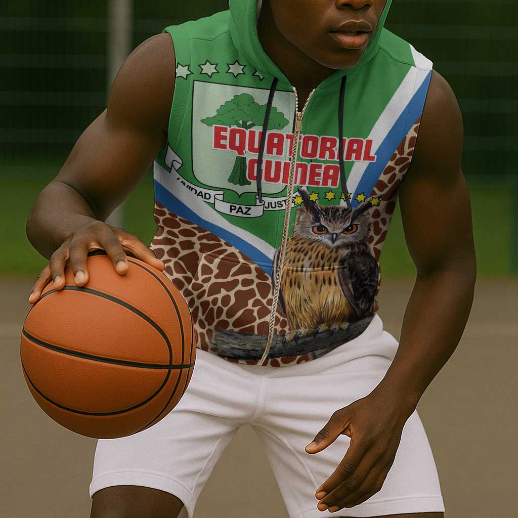 Personalised Equatorial Guinea Sleeveless Zip Hoodie Bubo Poensis With Coat Of Arms - African Pride
