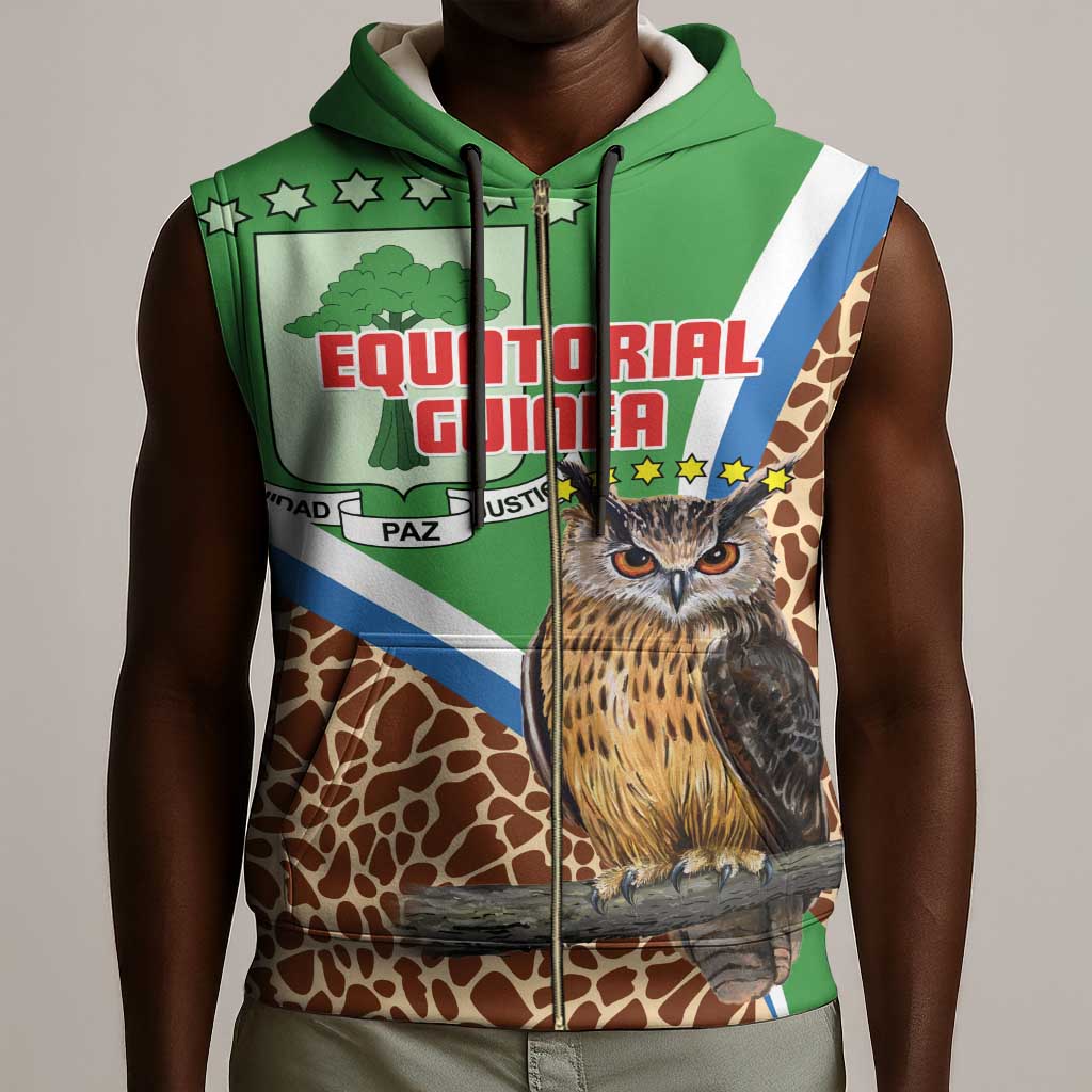 Personalised Equatorial Guinea Sleeveless Zip Hoodie Bubo Poensis With Coat Of Arms - African Pride