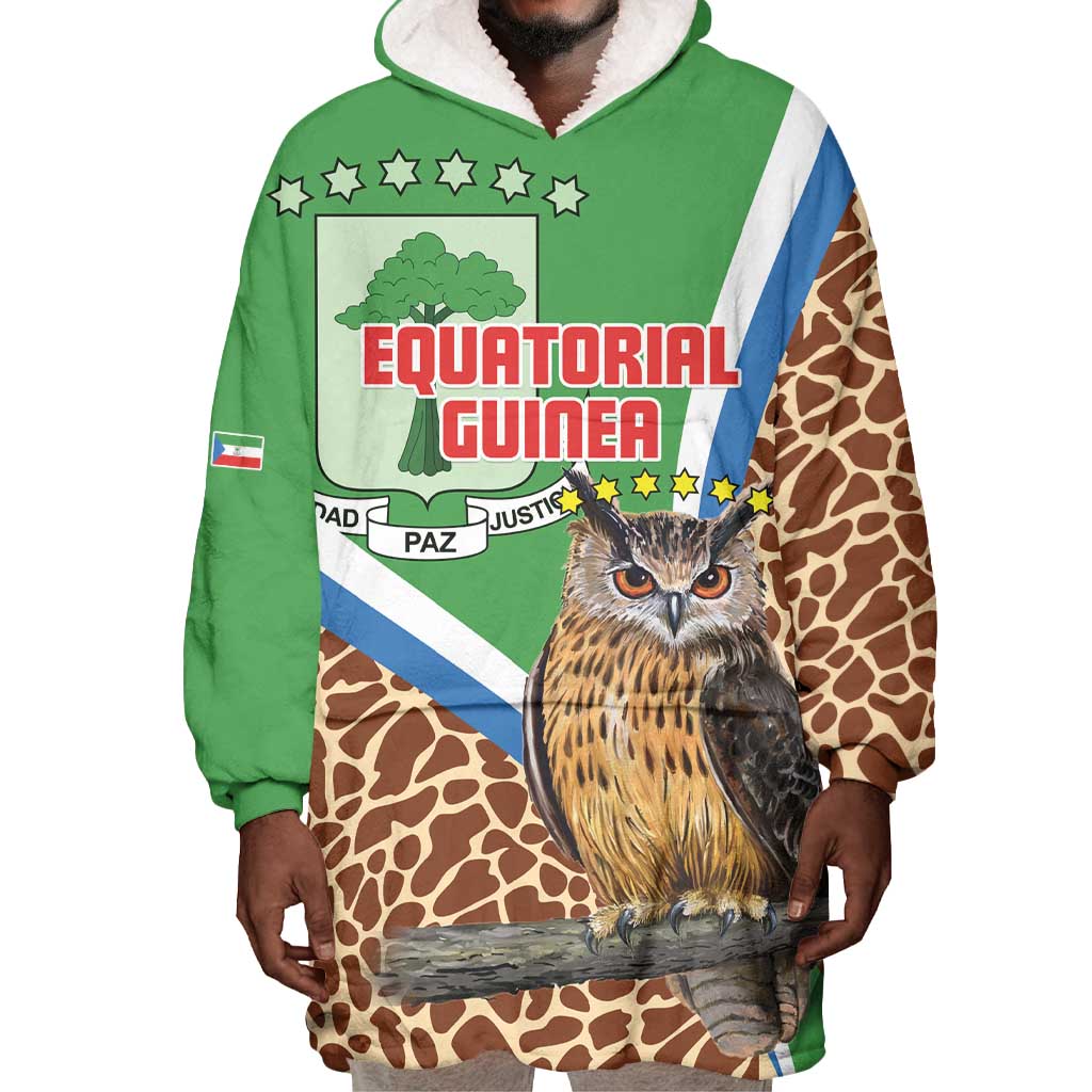 Personalised Equatorial Guinea Wearable Blanket Hoodie Bubo Poensis With Coat Of Arms