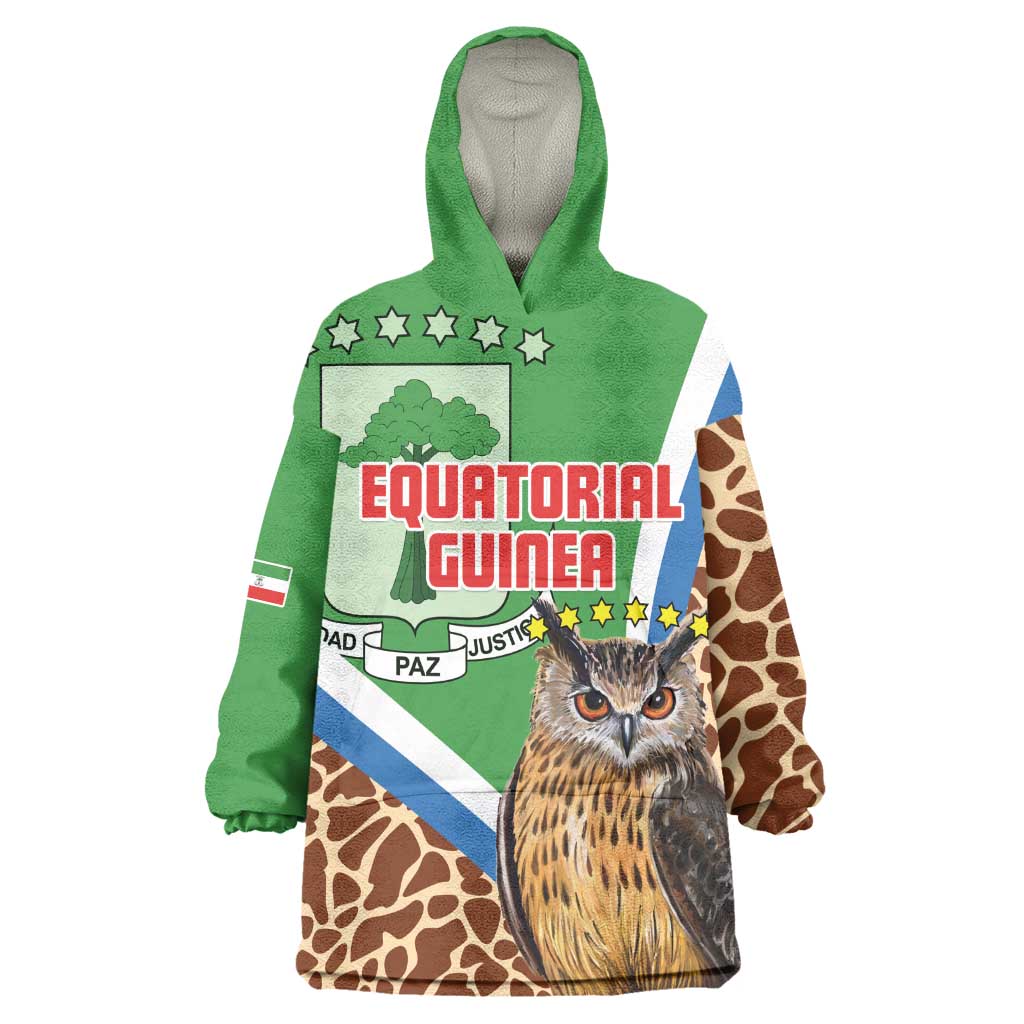 Personalised Equatorial Guinea Wearable Blanket Hoodie Bubo Poensis With Coat Of Arms