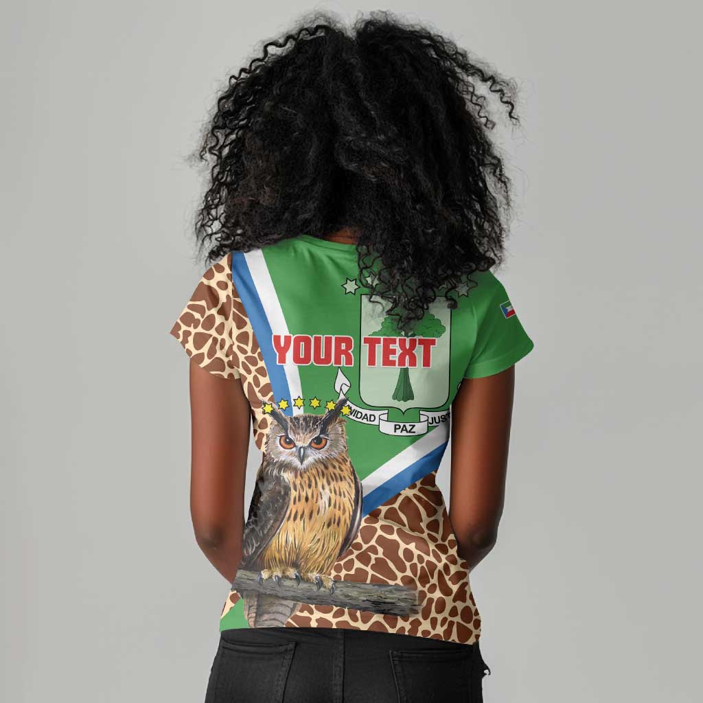 Personalised Equatorial Guinea Women V-Neck T-Shirt Bubo Poensis With Coat Of Arms