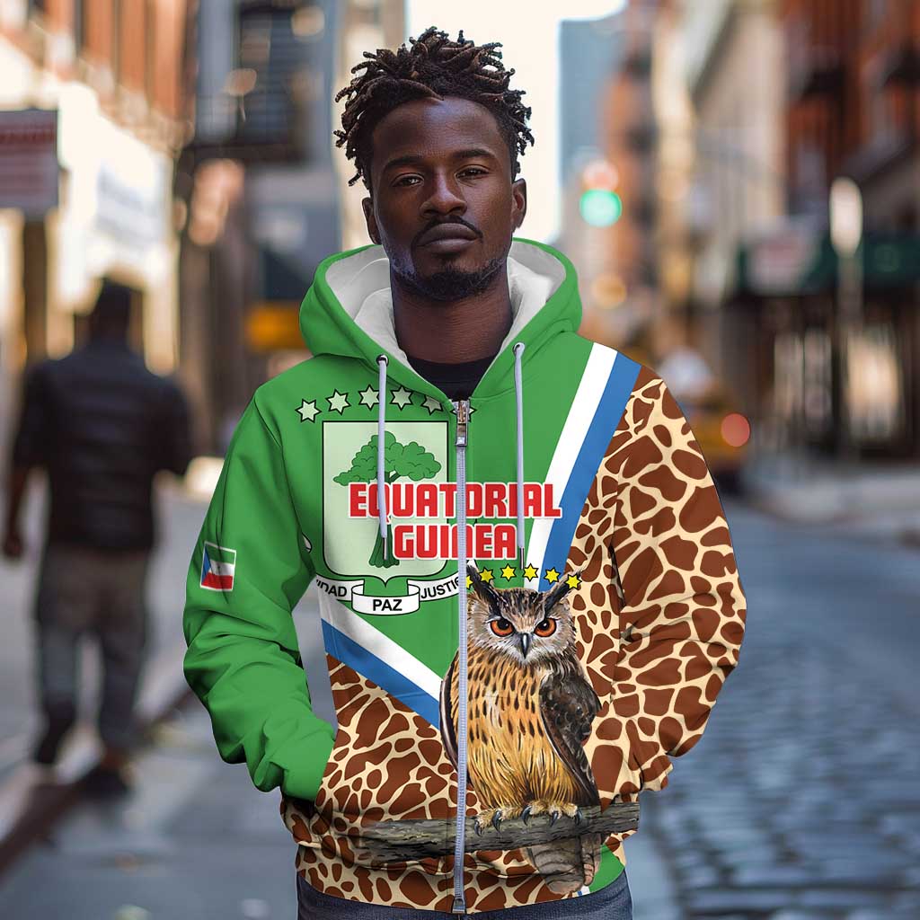 Personalised Equatorial Guinea Zip Hoodie Bubo Poensis With Coat Of Arms