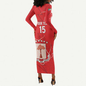 Custom Equatorial Guinea Football Long Sleeve Bodycon Dress Go Champions - Red Version LT15
