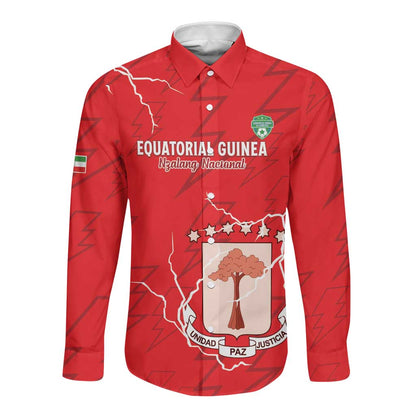 Custom Equatorial Guinea Football Long Sleeve Button Shirt Go Champions - Red Version