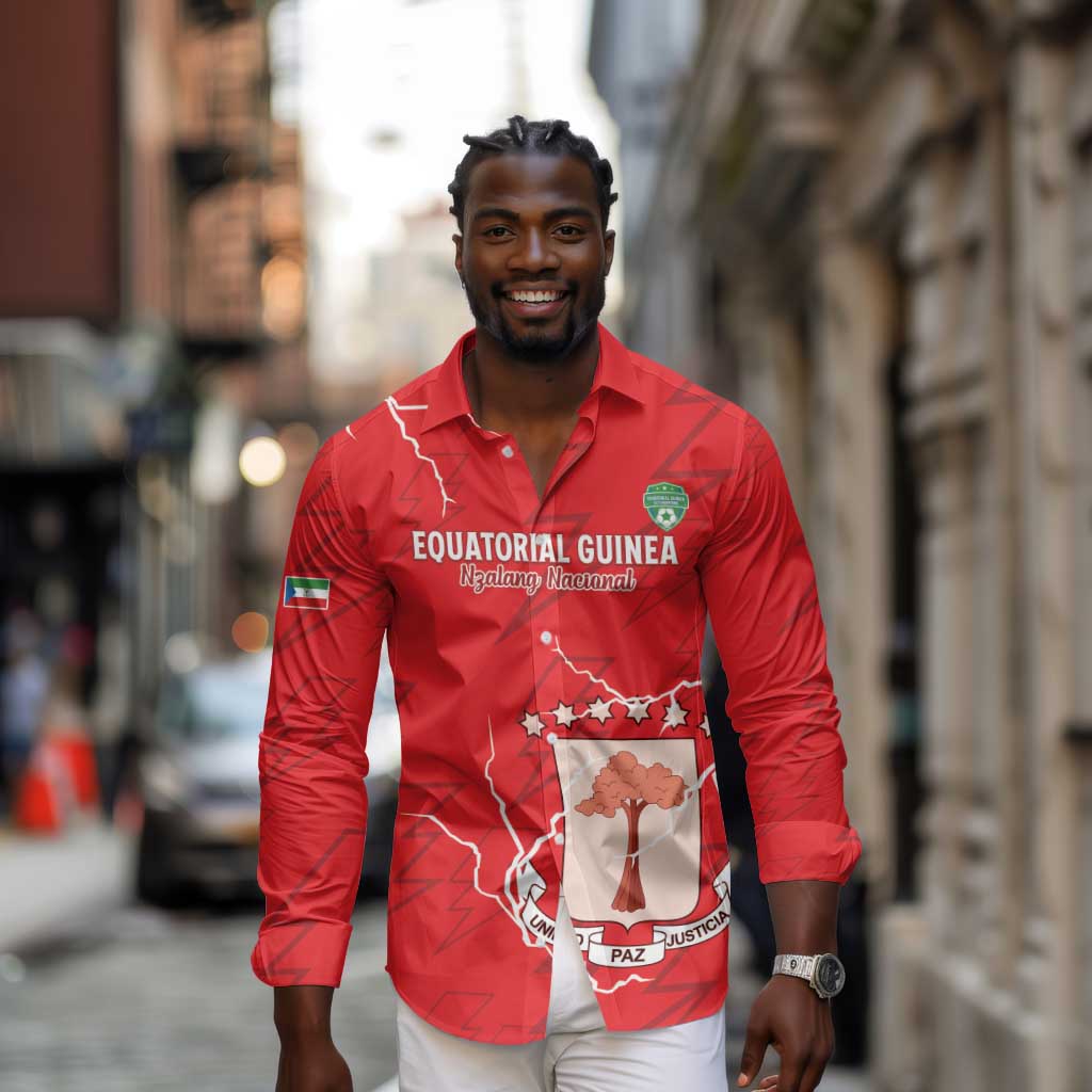 Custom Equatorial Guinea Football Long Sleeve Button Shirt Go Champions - Red Version