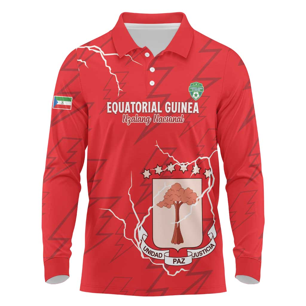 Custom Equatorial Guinea Football Long Sleeve Polo Shirt Go Champions - Red Version