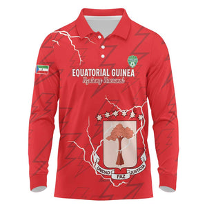 Custom Equatorial Guinea Football Long Sleeve Polo Shirt Go Champions - Red Version