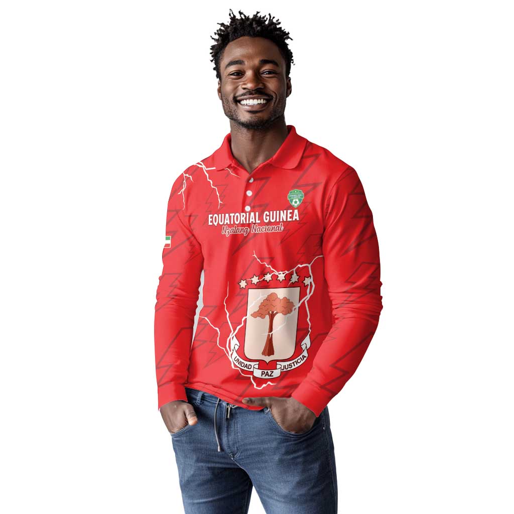 Custom Equatorial Guinea Football Long Sleeve Polo Shirt Go Champions - Red Version