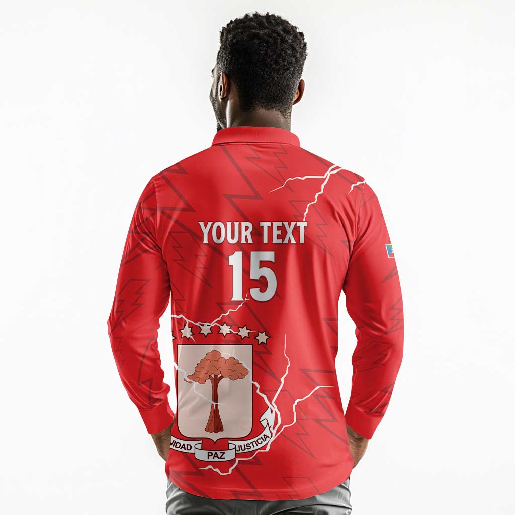 Custom Equatorial Guinea Football Long Sleeve Polo Shirt Go Champions - Red Version