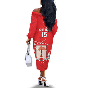 Custom Equatorial Guinea Football Off The Shoulder Long Sleeve Dress Go Champions - Red Version