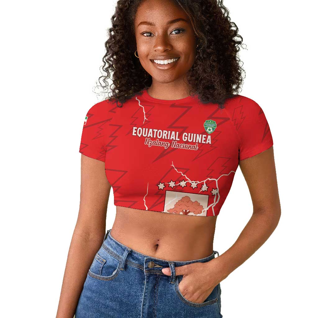Custom Equatorial Guinea Football Raglan Cropped T shirt Go Champions - Red Version