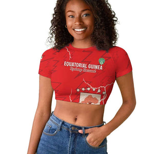 Custom Equatorial Guinea Football Raglan Cropped T shirt Go Champions - Red Version