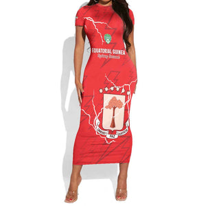 Custom Equatorial Guinea Football Short Sleeve Bodycon Dress Go Champions - Red Version LT15