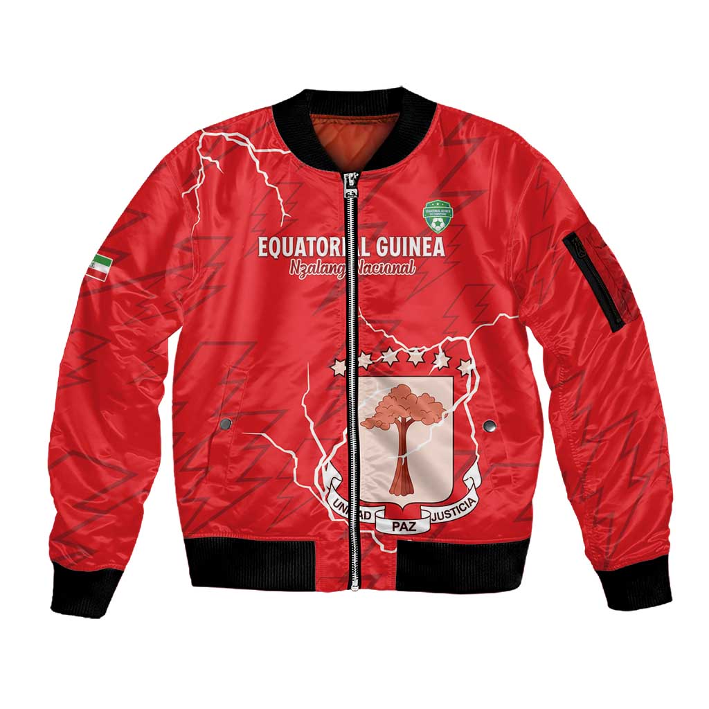 Custom Equatorial Guinea Football Sleeve Zip Bomber Jacket Go Champions - Red Version