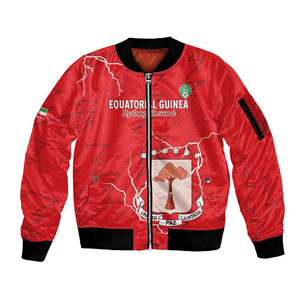 Custom Equatorial Guinea Football Sleeve Zip Bomber Jacket Go Champions - Red Version