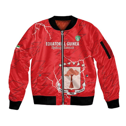Custom Equatorial Guinea Football Sleeve Zip Bomber Jacket Go Champions - Red Version