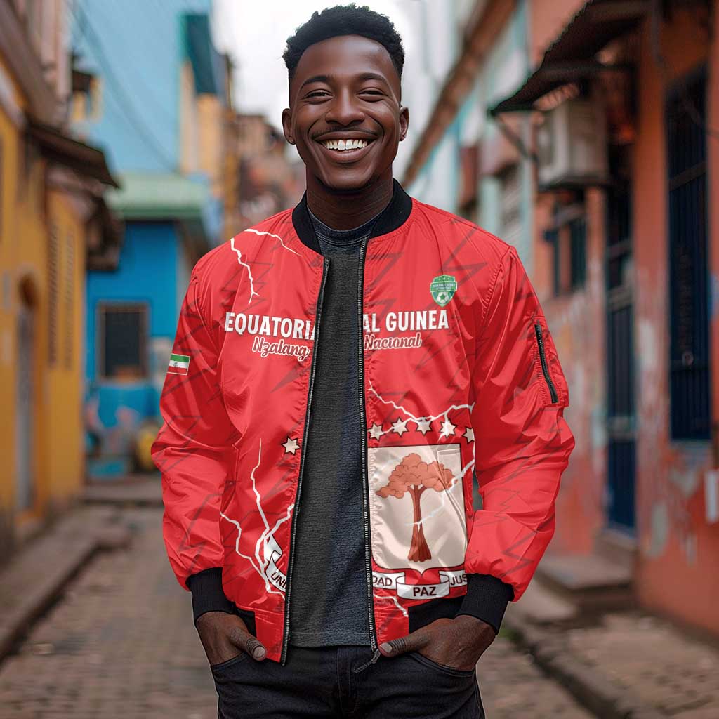 Custom Equatorial Guinea Football Sleeve Zip Bomber Jacket Go Champions - Red Version