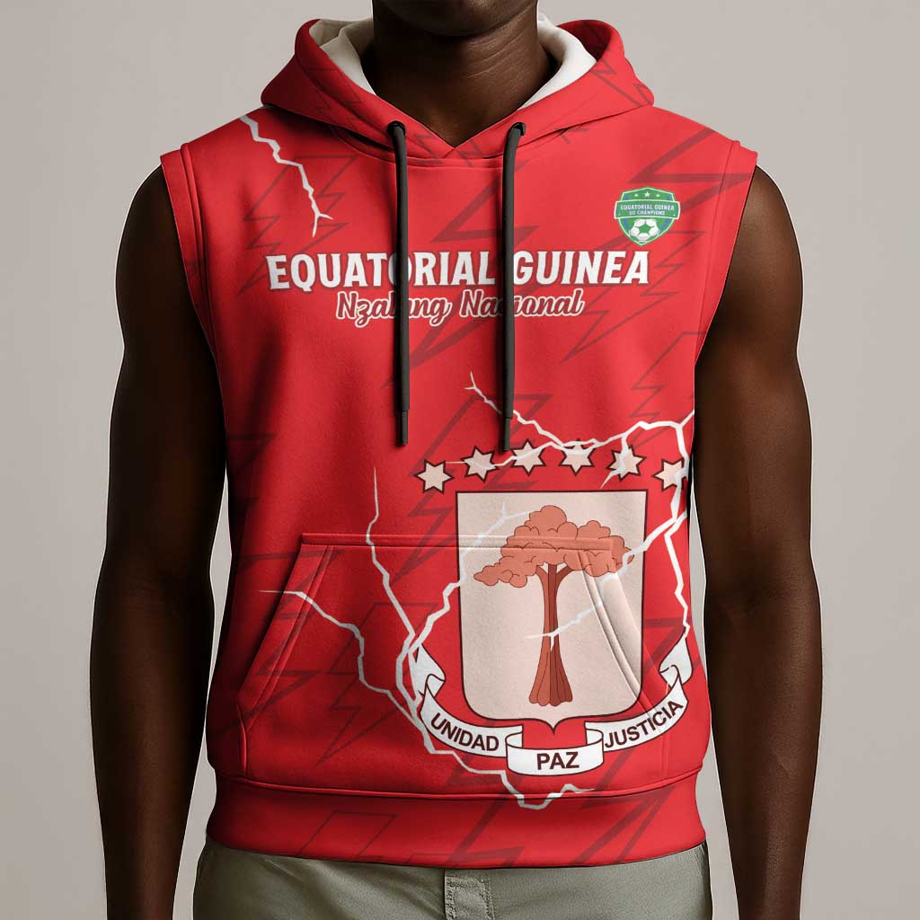 Custom Equatorial Guinea Football Sleeveless Hoodie Go Champions - Red Version - African Pride