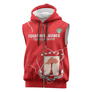 Custom Equatorial Guinea Football Sleeveless Zip Hoodie Go Champions - Red Version - African Pride