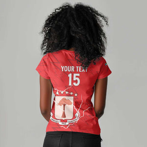 Custom Equatorial Guinea Football Women V-Neck T-Shirt Go Champions - Red Version