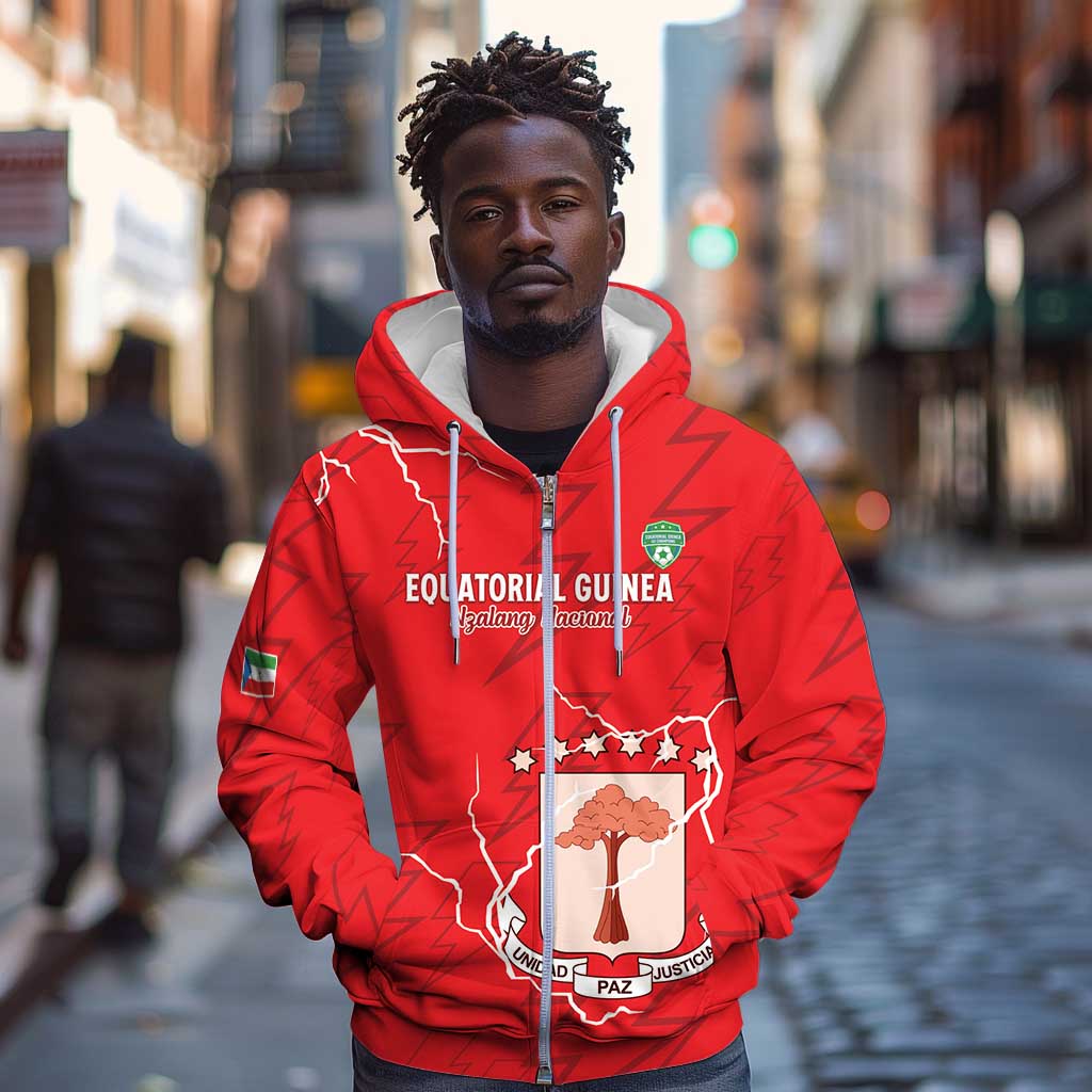 Custom Equatorial Guinea Football Zip Hoodie Go Champions - Red Version