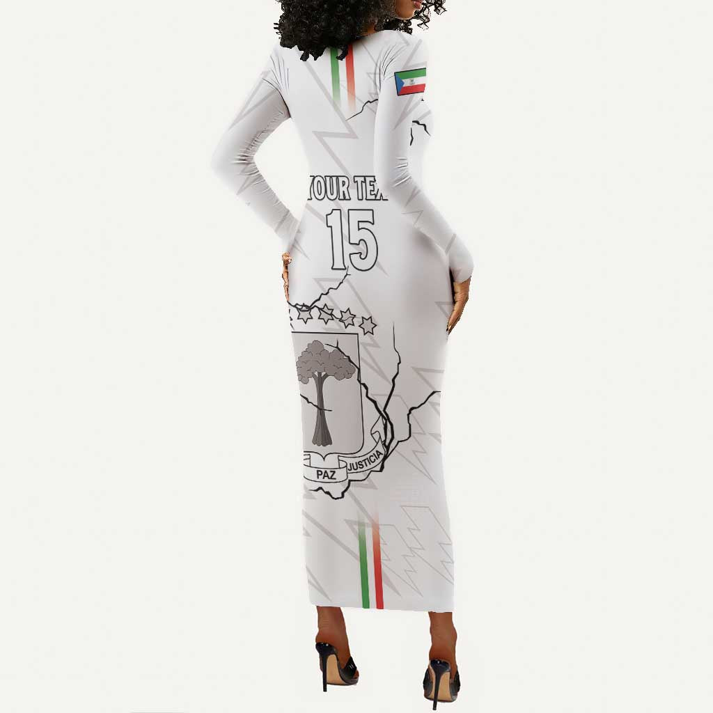 Custom Equatorial Guinea Football Long Sleeve Bodycon Dress Go Champions - White Version LT15