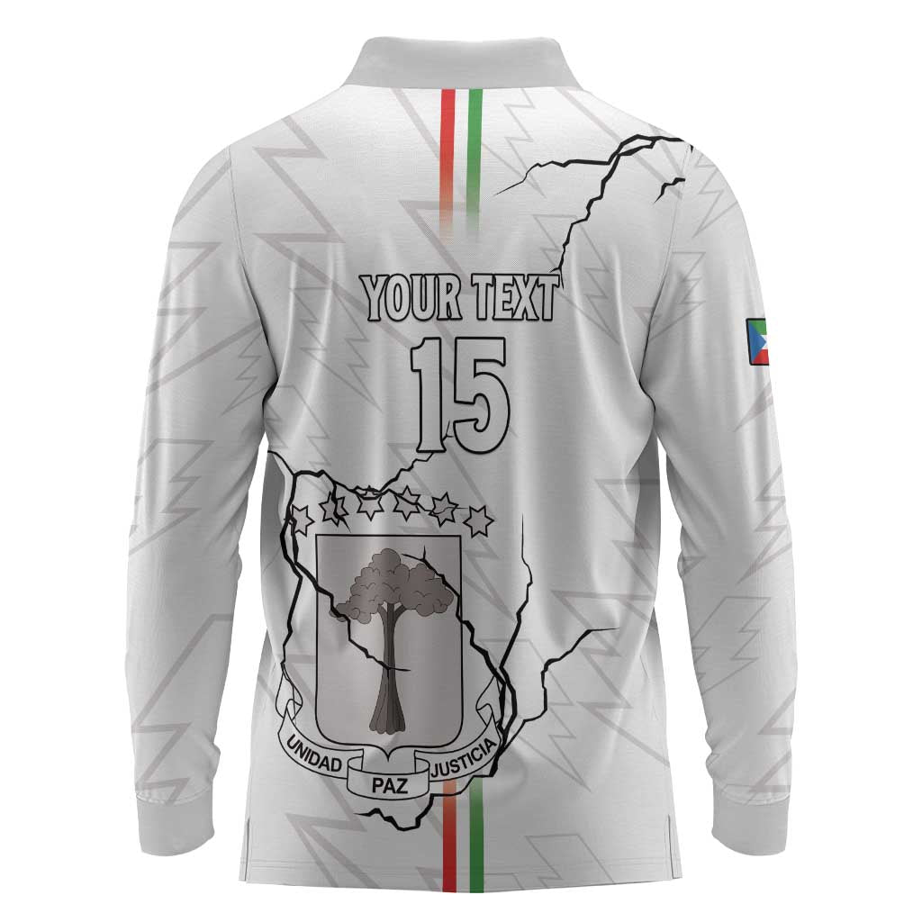 Custom Equatorial Guinea Football Long Sleeve Polo Shirt Go Champions - White Version