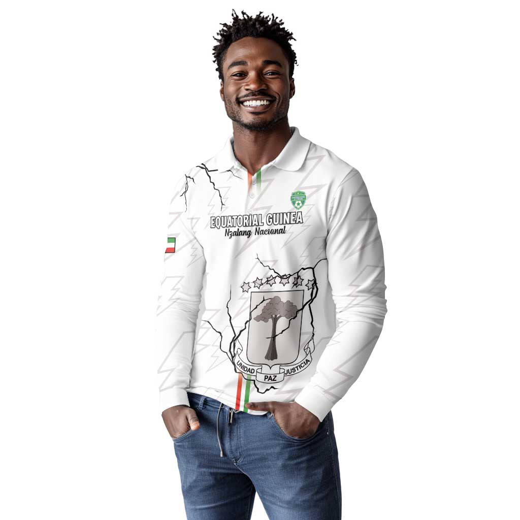 Custom Equatorial Guinea Football Long Sleeve Polo Shirt Go Champions - White Version