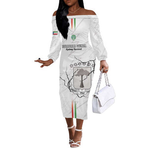 Custom Equatorial Guinea Football Off The Shoulder Long Sleeve Dress Go Champions - White Version