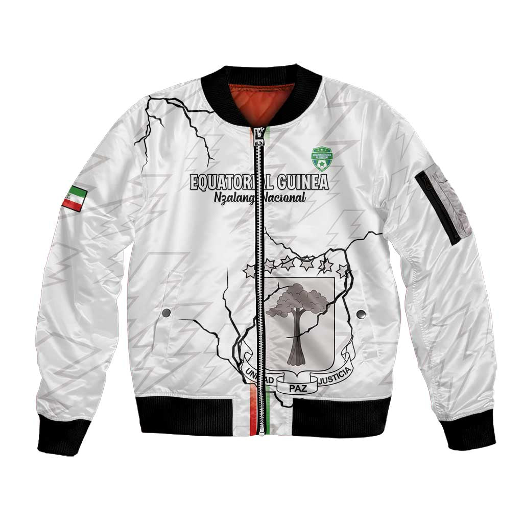 Custom Equatorial Guinea Football Sleeve Zip Bomber Jacket Go Champions - White Version