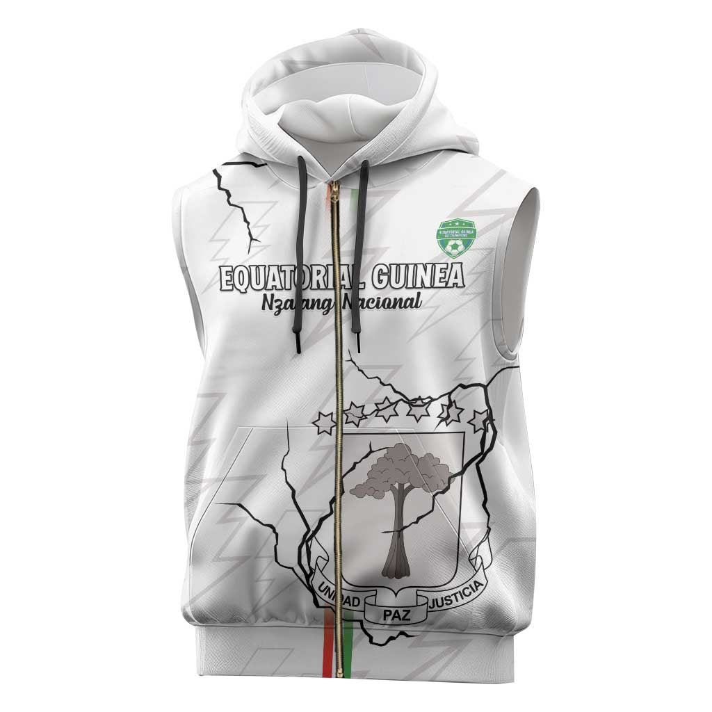 Custom Equatorial Guinea Football Sleeveless Zip Hoodie Go Champions - White Version - African Pride
