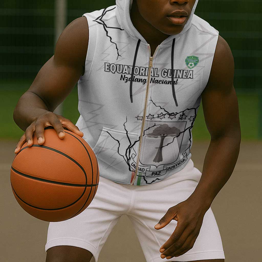 Custom Equatorial Guinea Football Sleeveless Zip Hoodie Go Champions - White Version - African Pride
