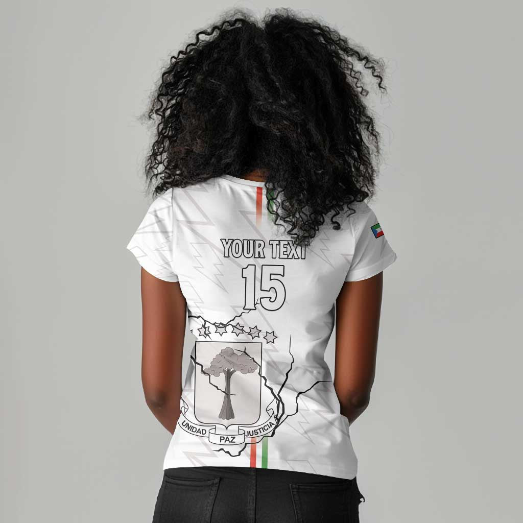 Custom Equatorial Guinea Football Women V-Neck T-Shirt Go Champions - White Version