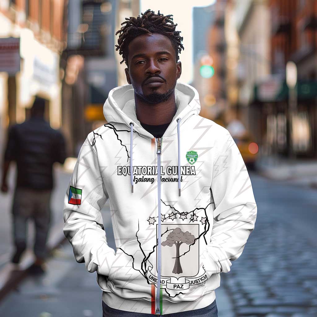 Custom Equatorial Guinea Football Zip Hoodie Go Champions - White Version