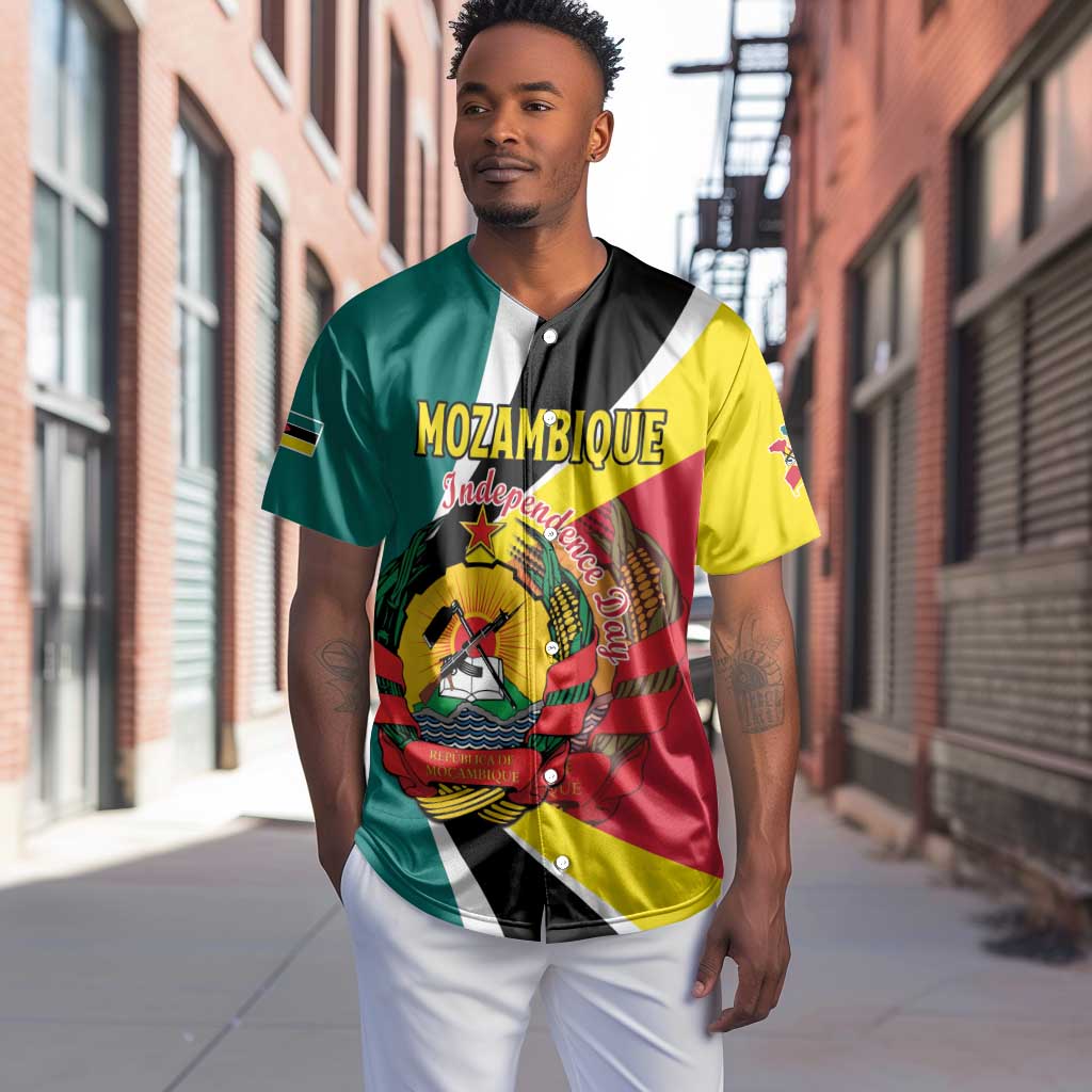Personalized Mozambique Independence Day Baseball Jersey Coat Of Arms - Flag Style