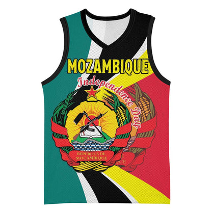 Personalized Mozambique Independence Day Basketball Jersey Coat Of Arms - Flag Style - African Pride