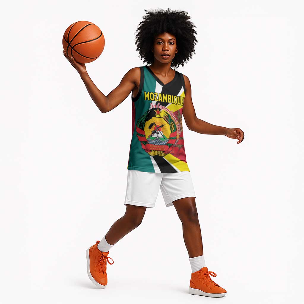 Personalized Mozambique Independence Day Basketball Jersey Coat Of Arms - Flag Style - African Pride