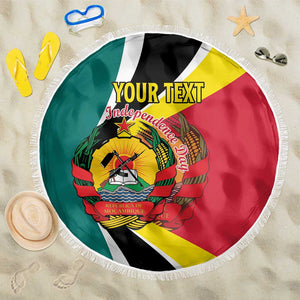 Personalized Mozambique Independence Day Beach Blanket Coat Of Arms - Flag Style