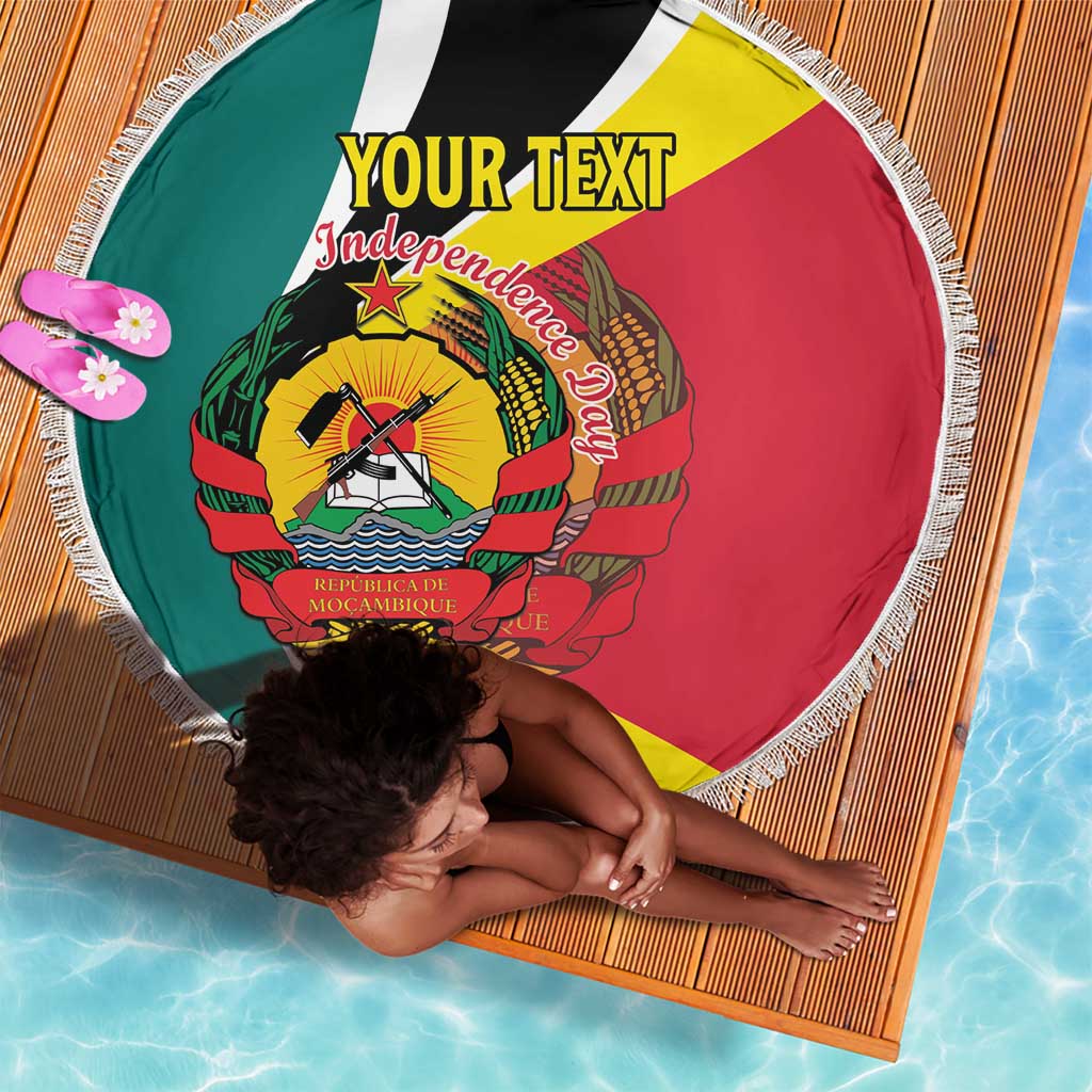 Personalized Mozambique Independence Day Beach Blanket Coat Of Arms - Flag Style