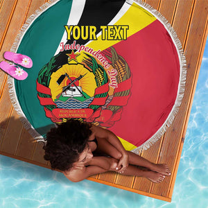 Personalized Mozambique Independence Day Beach Blanket Coat Of Arms - Flag Style