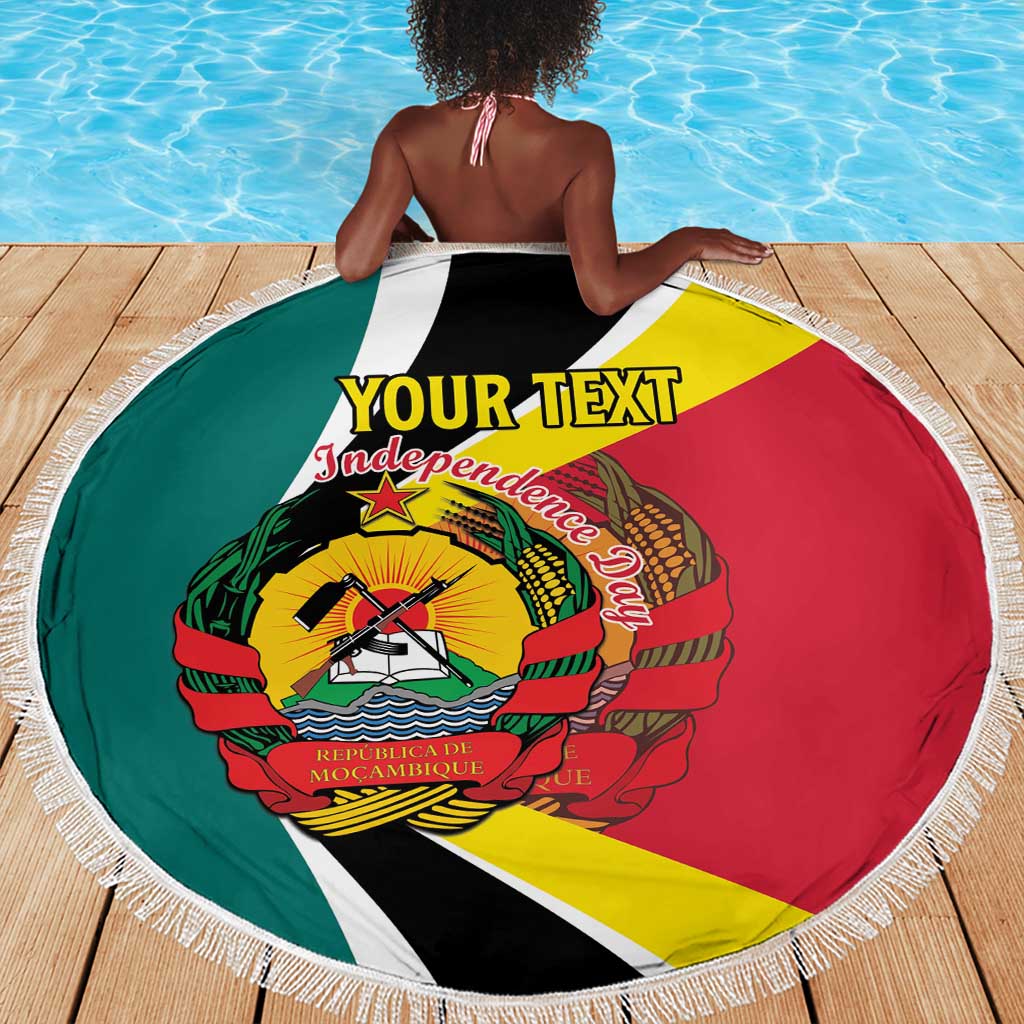 Personalized Mozambique Independence Day Beach Blanket Coat Of Arms - Flag Style
